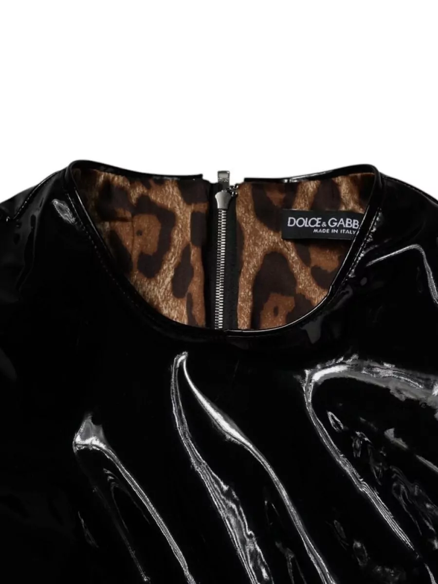 Dolce&Gabbana Patent Leather Puff-Sleeve Mini Dress