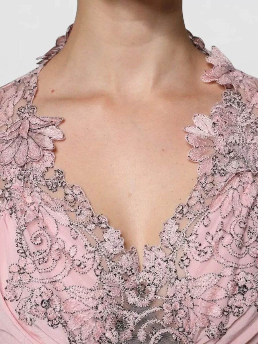 Ermanno Scervino Silk Floral Lace V-Neck Short-Sleeve Midi Dress