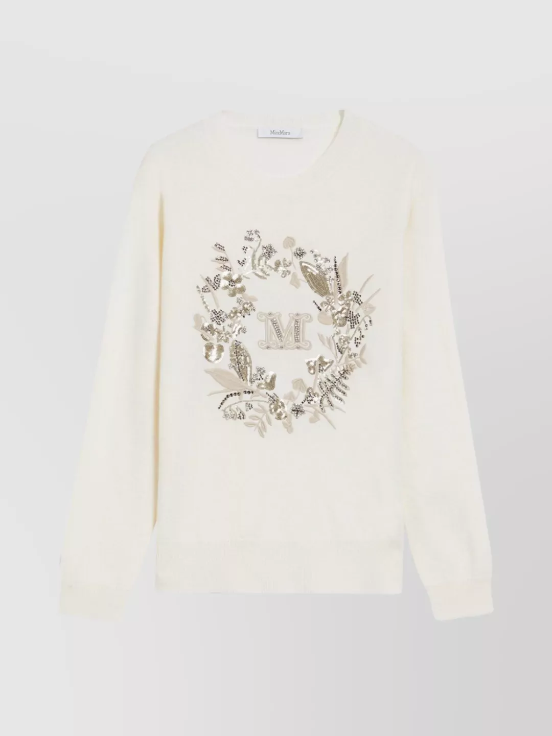 Shop Max Mara Knit Crewneck With Embroidered Front Panel