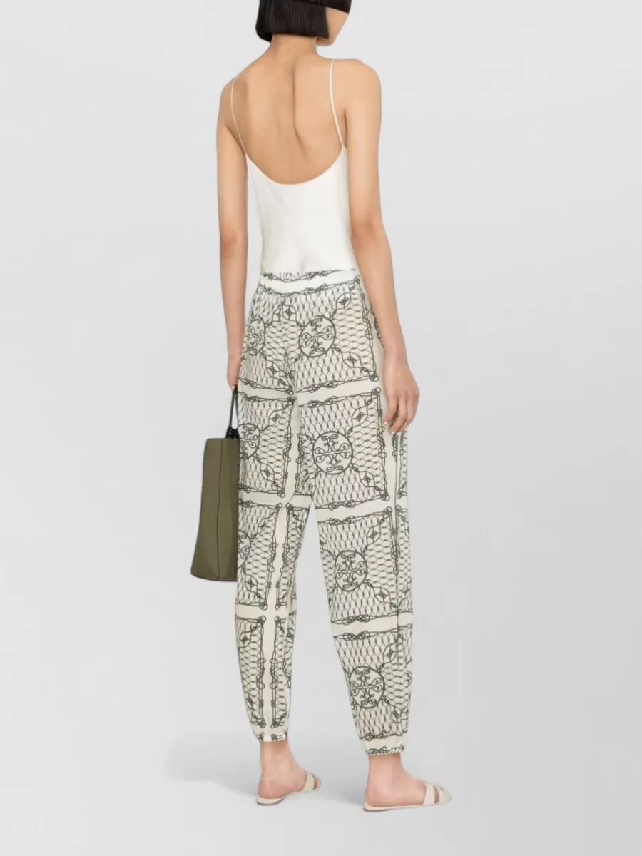 Tory Burch Printed Cotton Mid-Rise Tapered Trousers