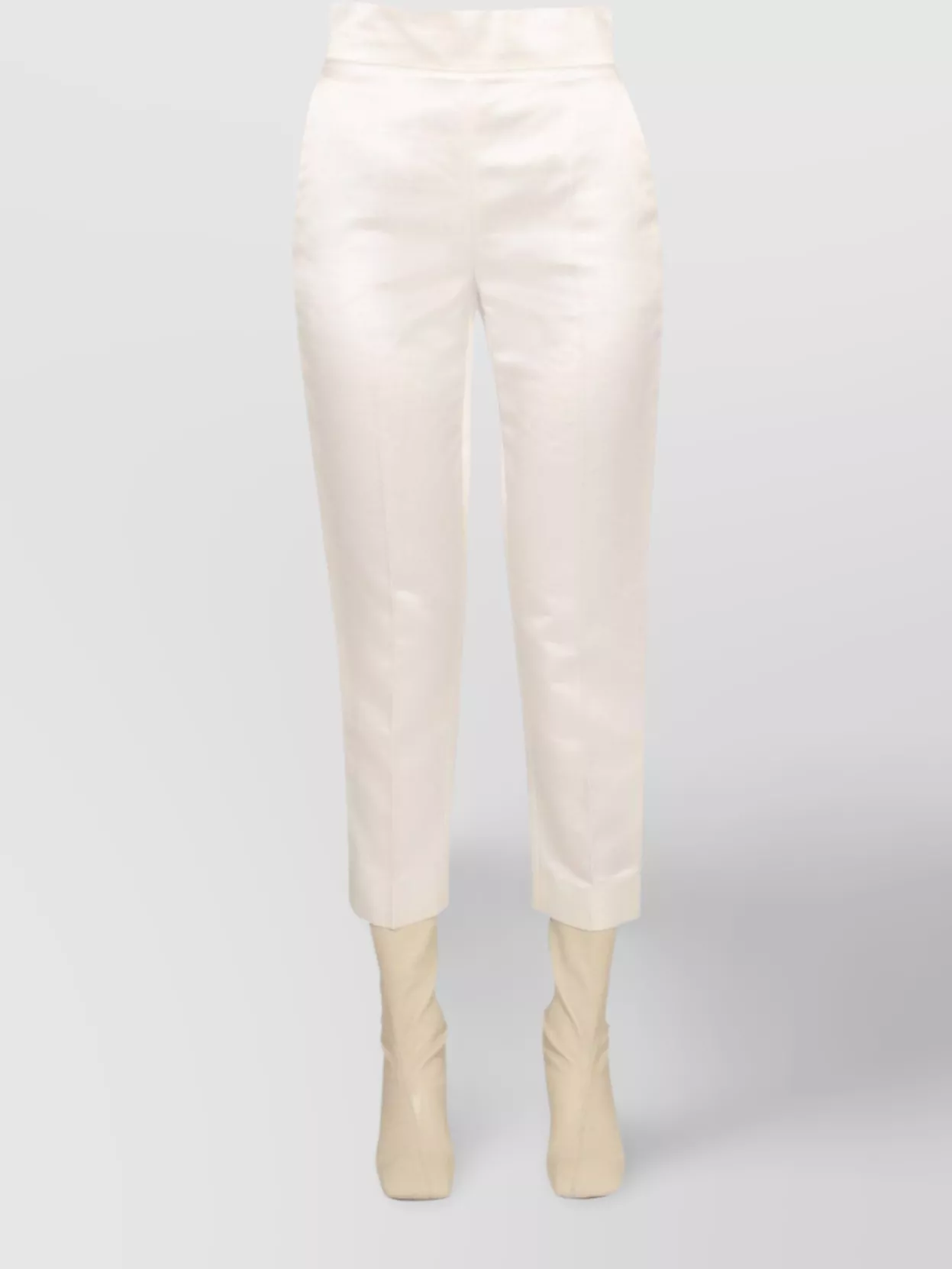 Max Mara Satin High Waist Cropped Trousers In White