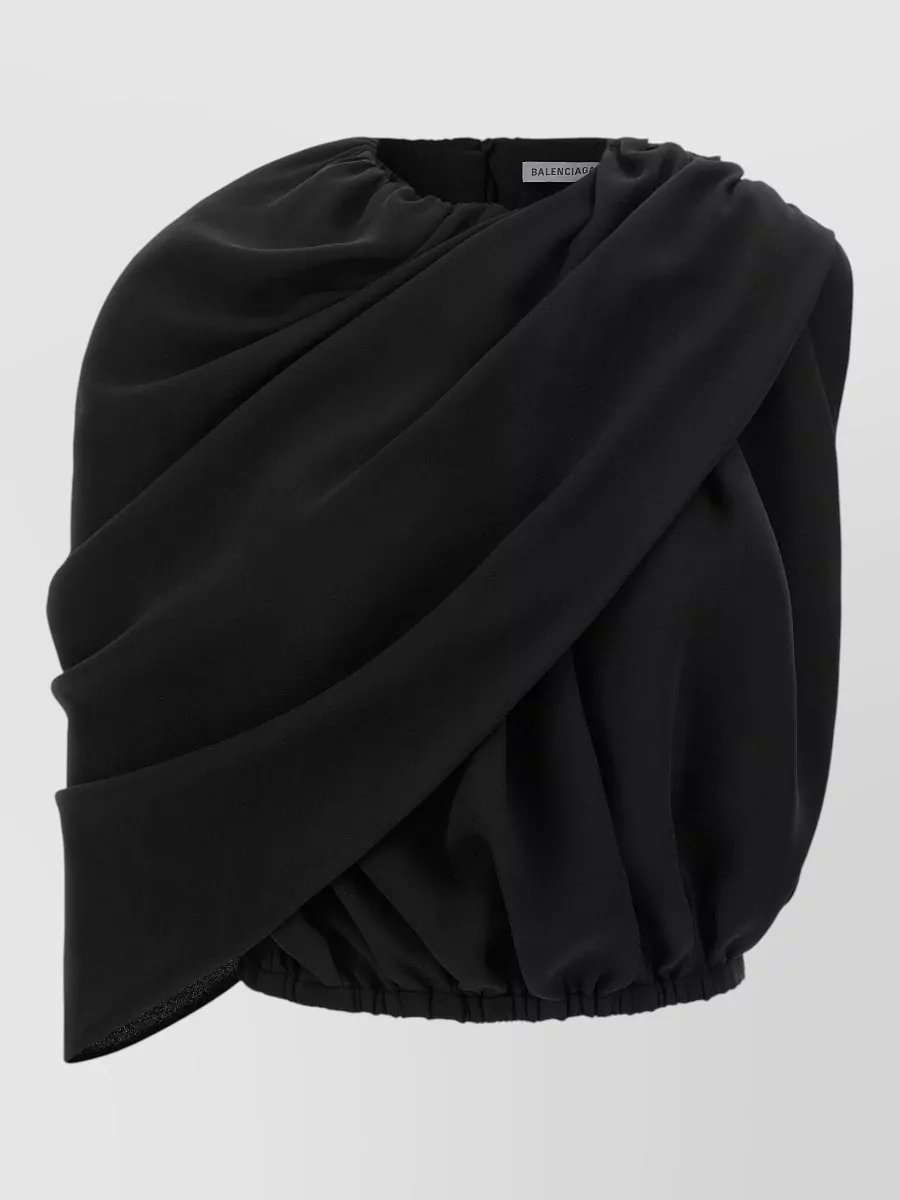 Balenciaga silk asymmetric draped cropped top