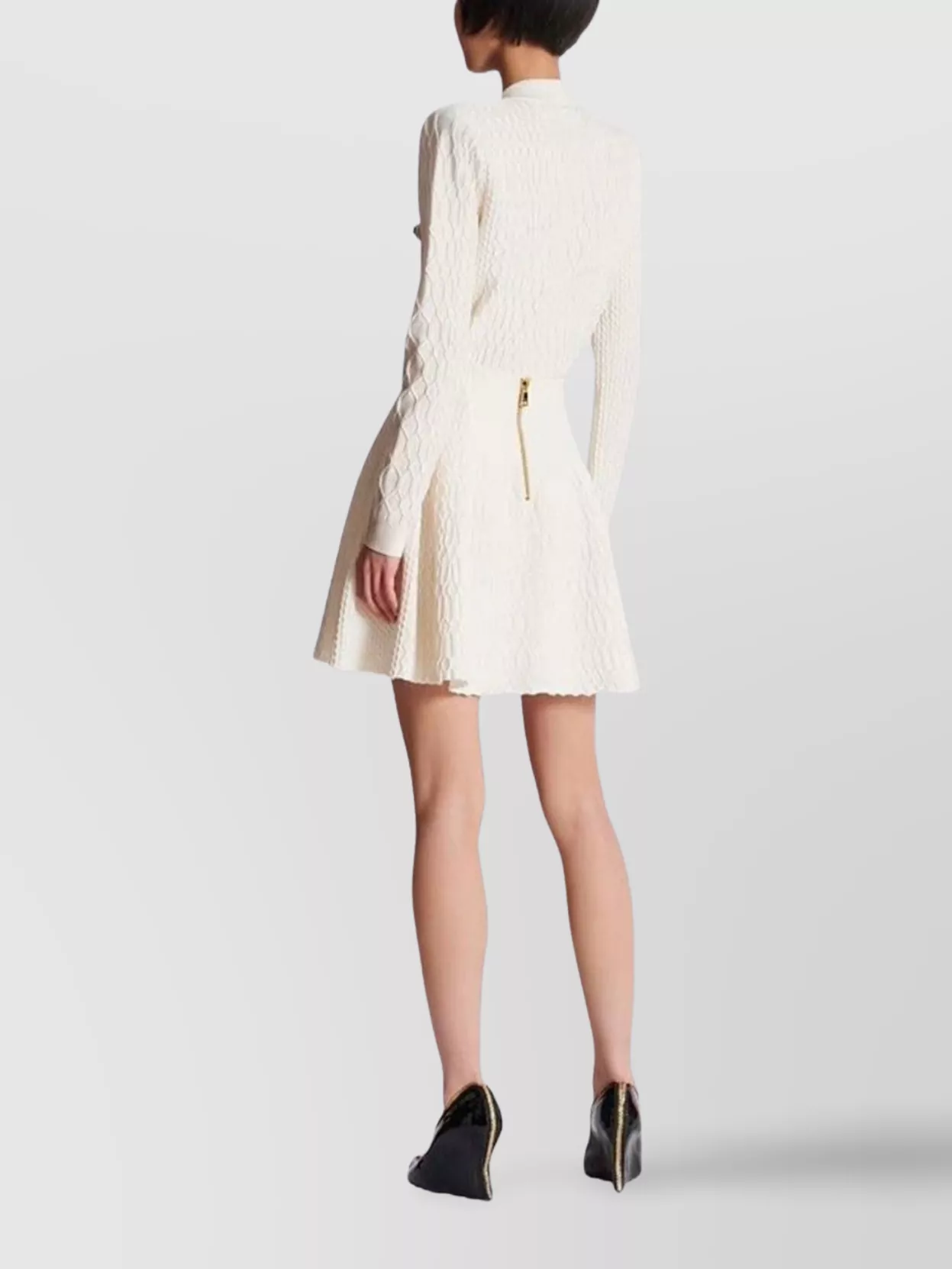 Balmain Crocodile Texture Flare A-line Skirt In Neutral