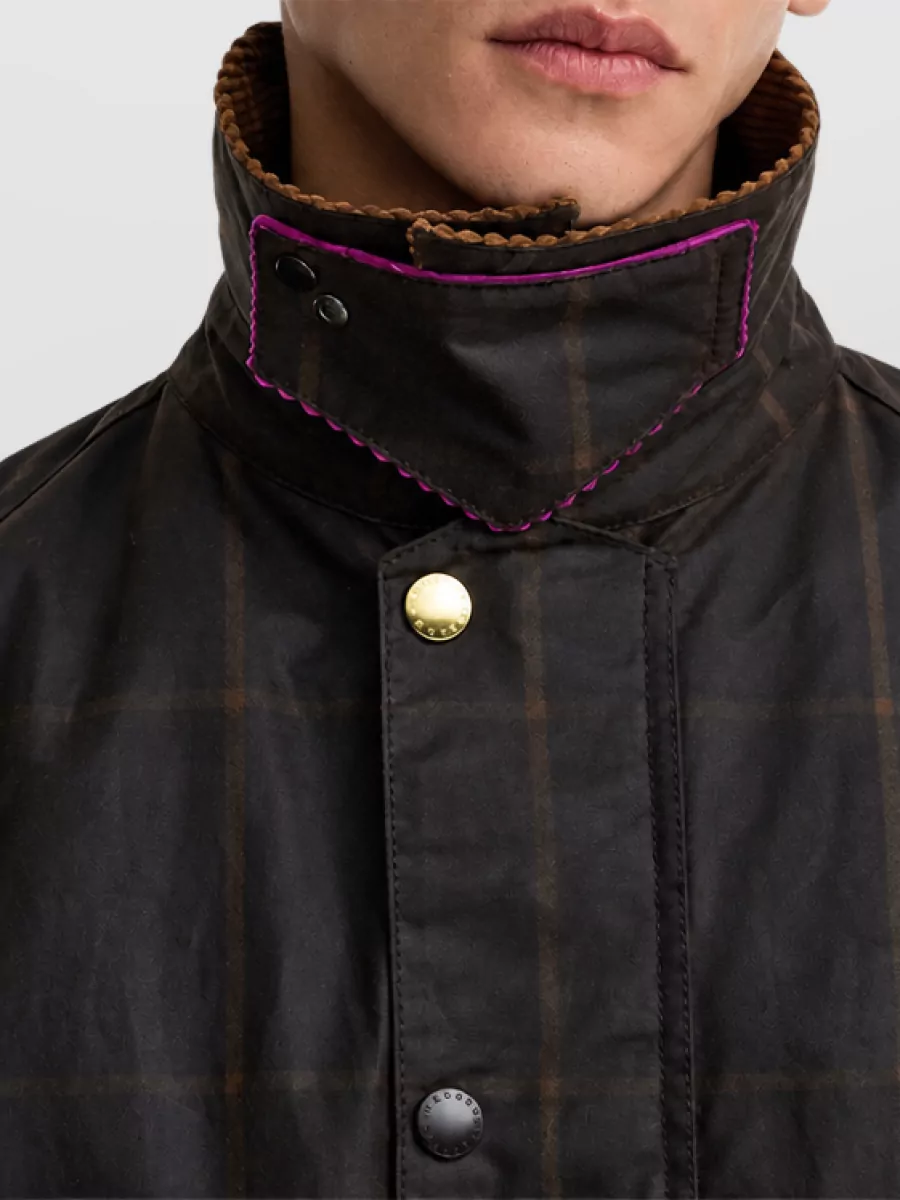 Barbour Waxed Cotton Checked Single Breasted Coat