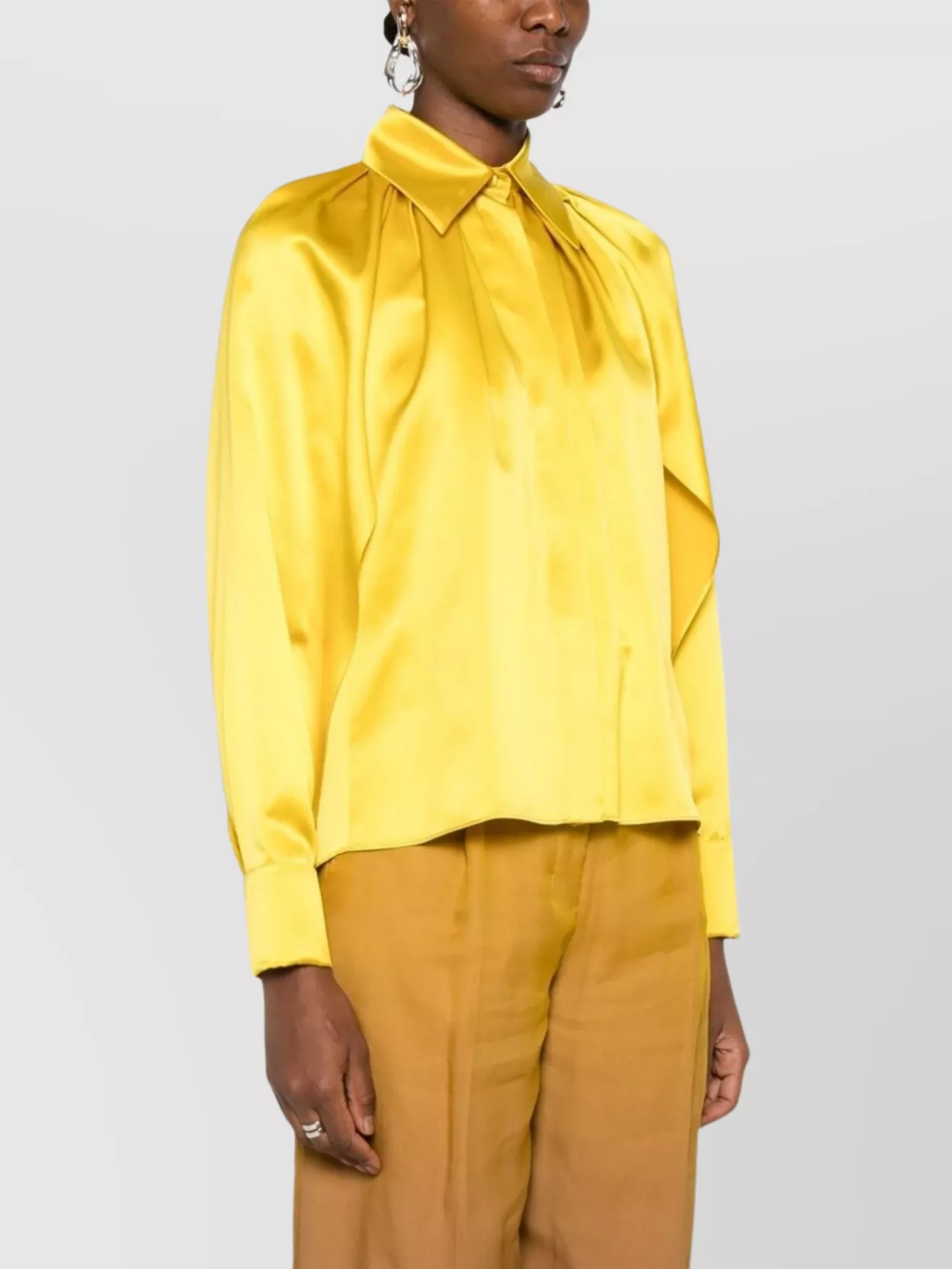 Max Mara Pleated Long Sleeve Shirt With Pointed Collar
