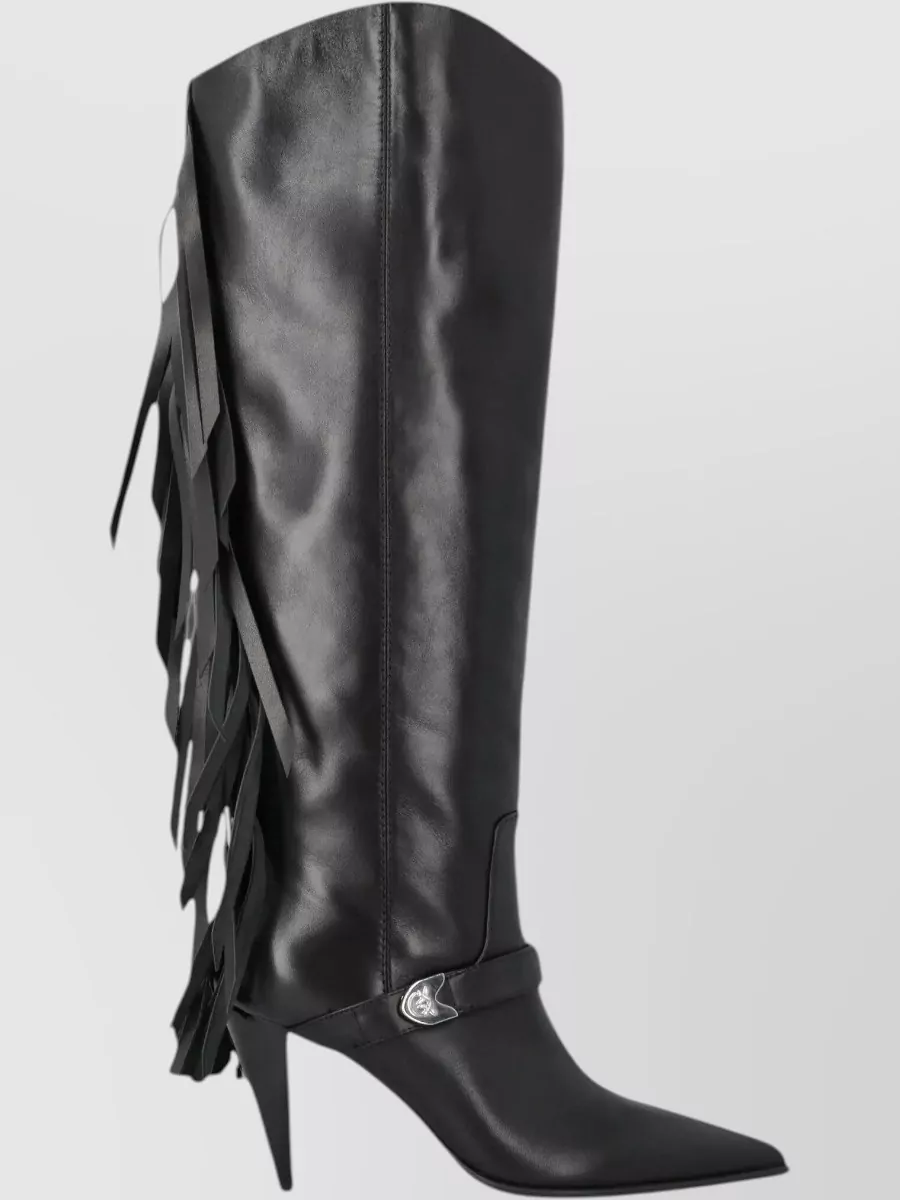 Pinko Leather Fringe Ankle Boots