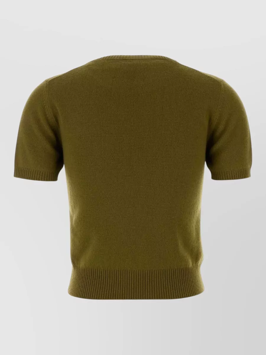 Miu Miu Short Sleeve Crew Neck Knitwear Top In Green