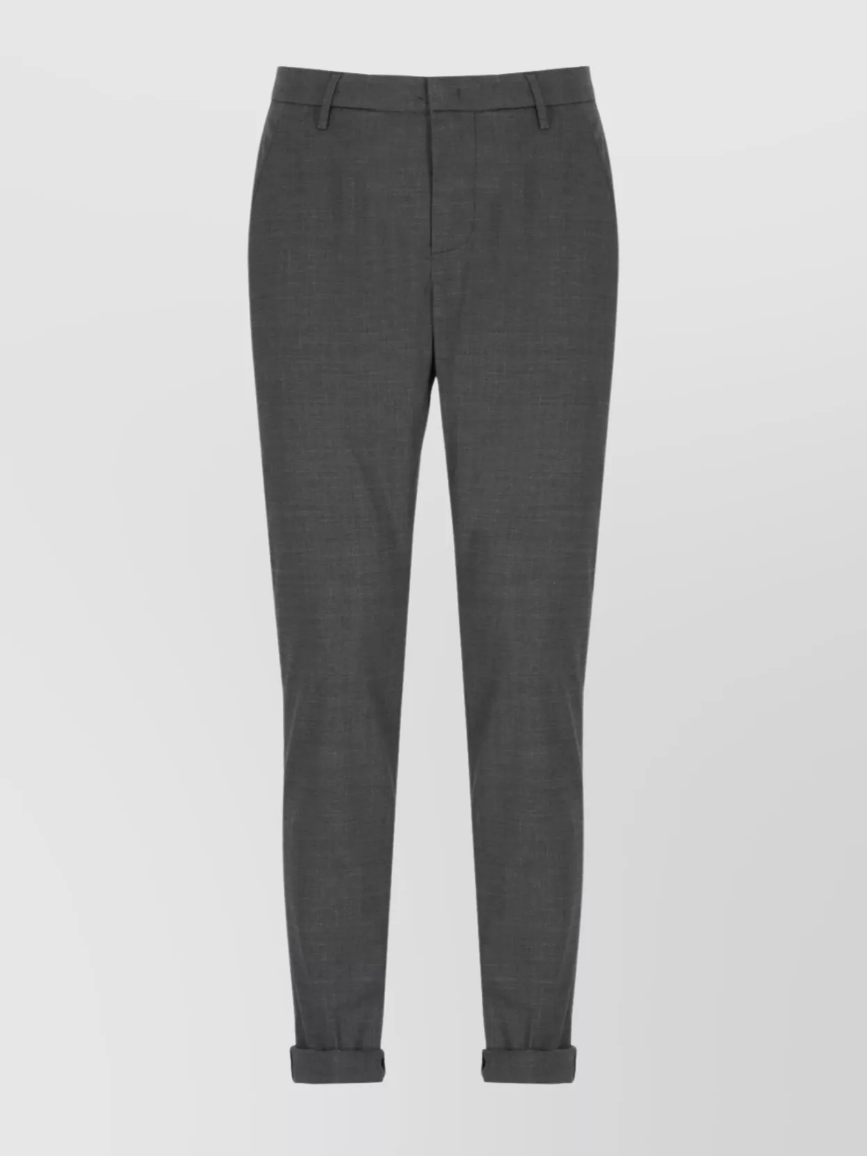 Dondup Straight Wool Trousers Rolled Cuffs In Gray