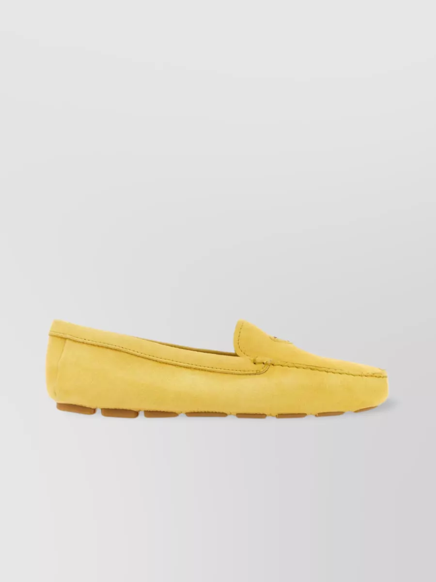 Shop Prada Signature Triangle Suede Loafers In Yellow