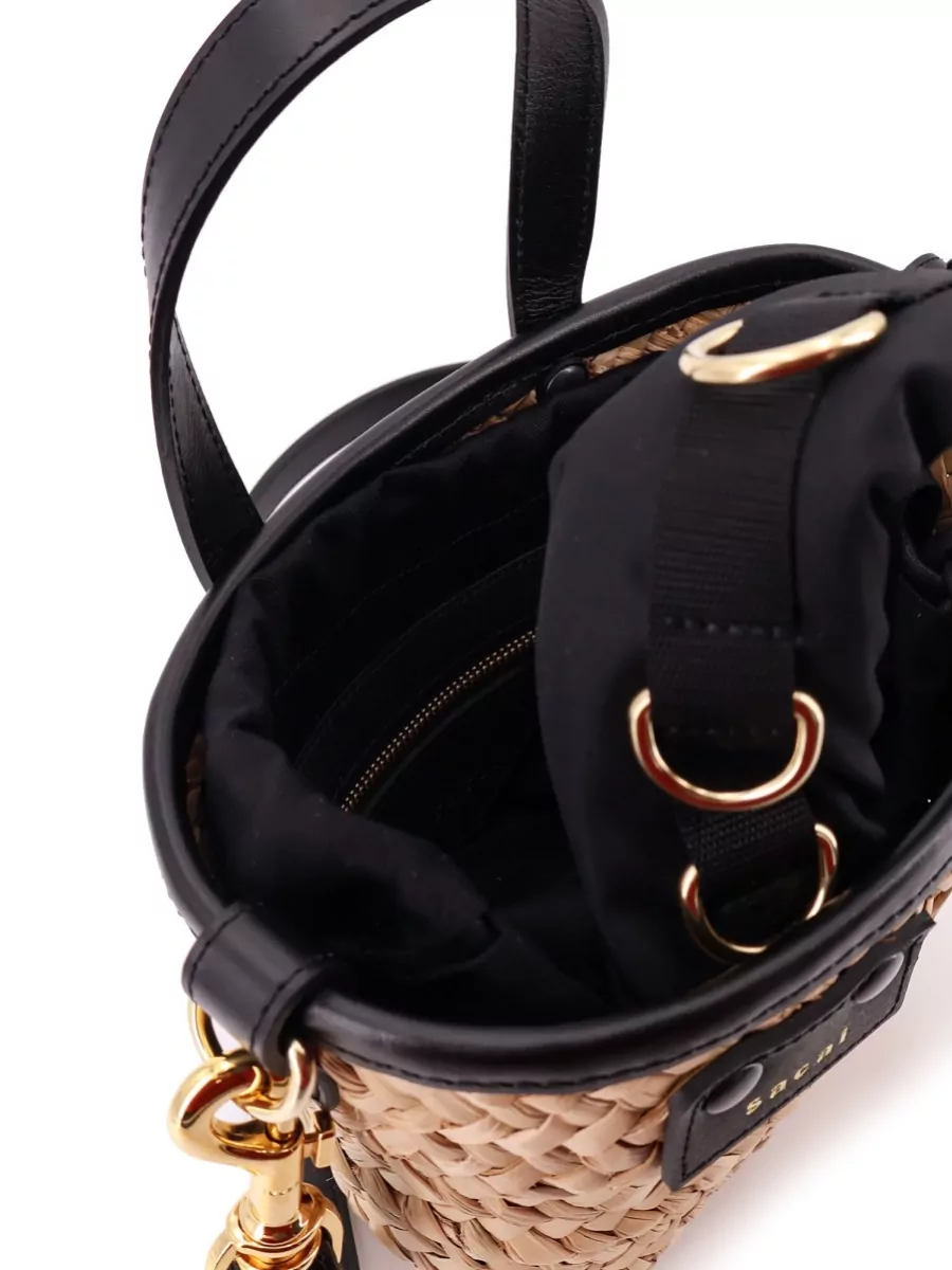 Sacai Raffia And Leather Shoulder Bag