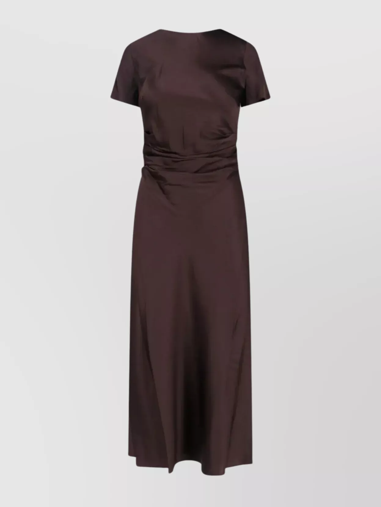 Staud Marcel Ruched Stretch-silk Charmeuse Midi Dress In Brown