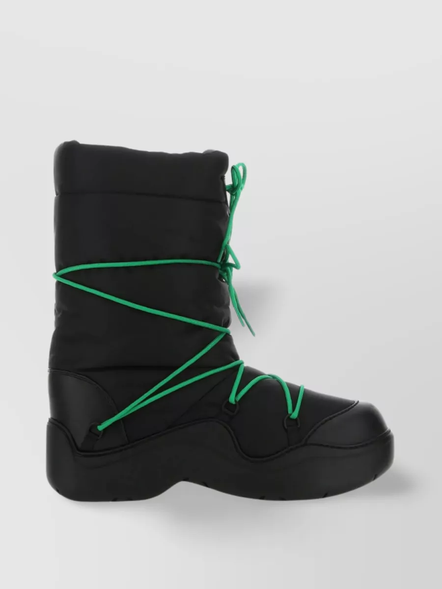 Shop Bottega Veneta Nylon Quilted Mid-calf Chunky Sole Boots In Black