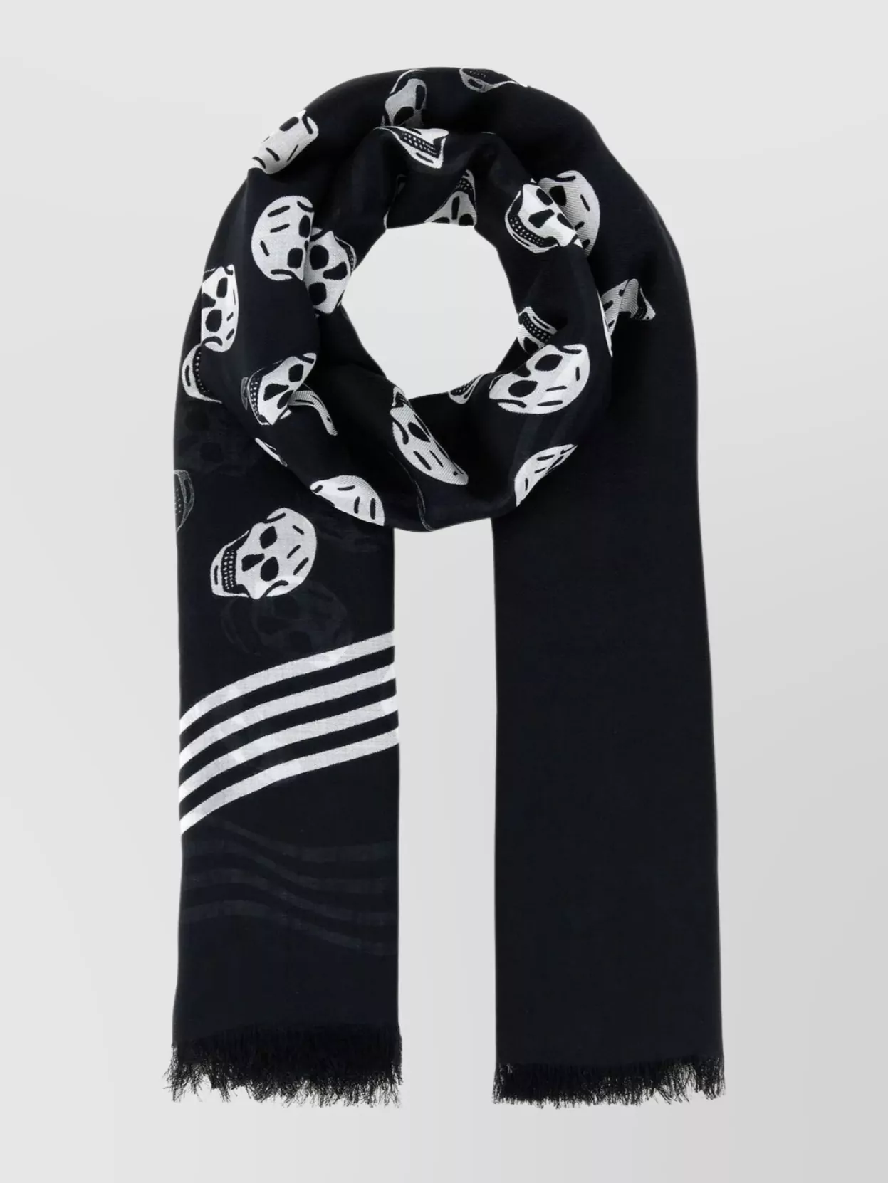 Shop Alexander Mcqueen Modal Foulard With All-over Skull Print And Striped Border In Black