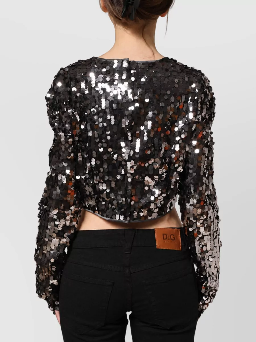 Dolce&Gabbana Sequined Long-Sleeve Cropped Blouse