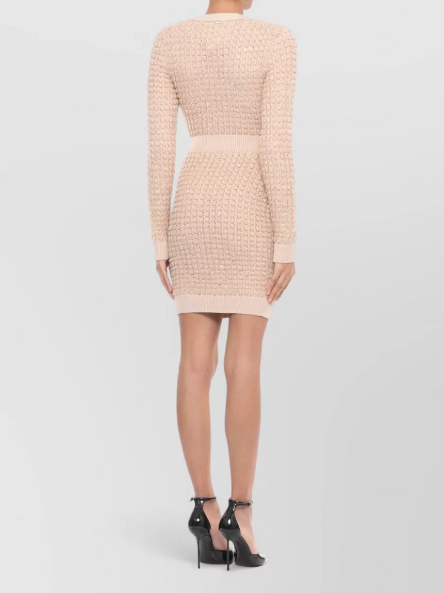 Elisabetta Franchi Sequin Knit Dress V Neckline