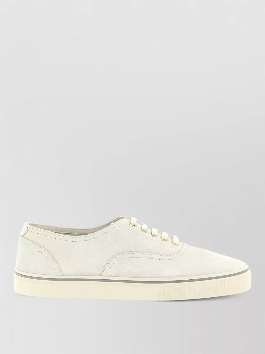 Brunello Cucinelli Suede Low Top Sneakers Gold Eyelets Rubber