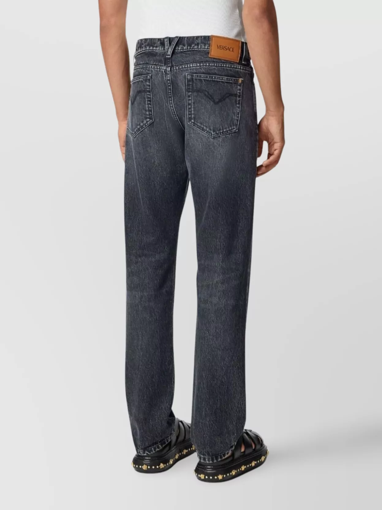 Versace Straight Leg Trousers With Belt Loops And Contrast Stitching