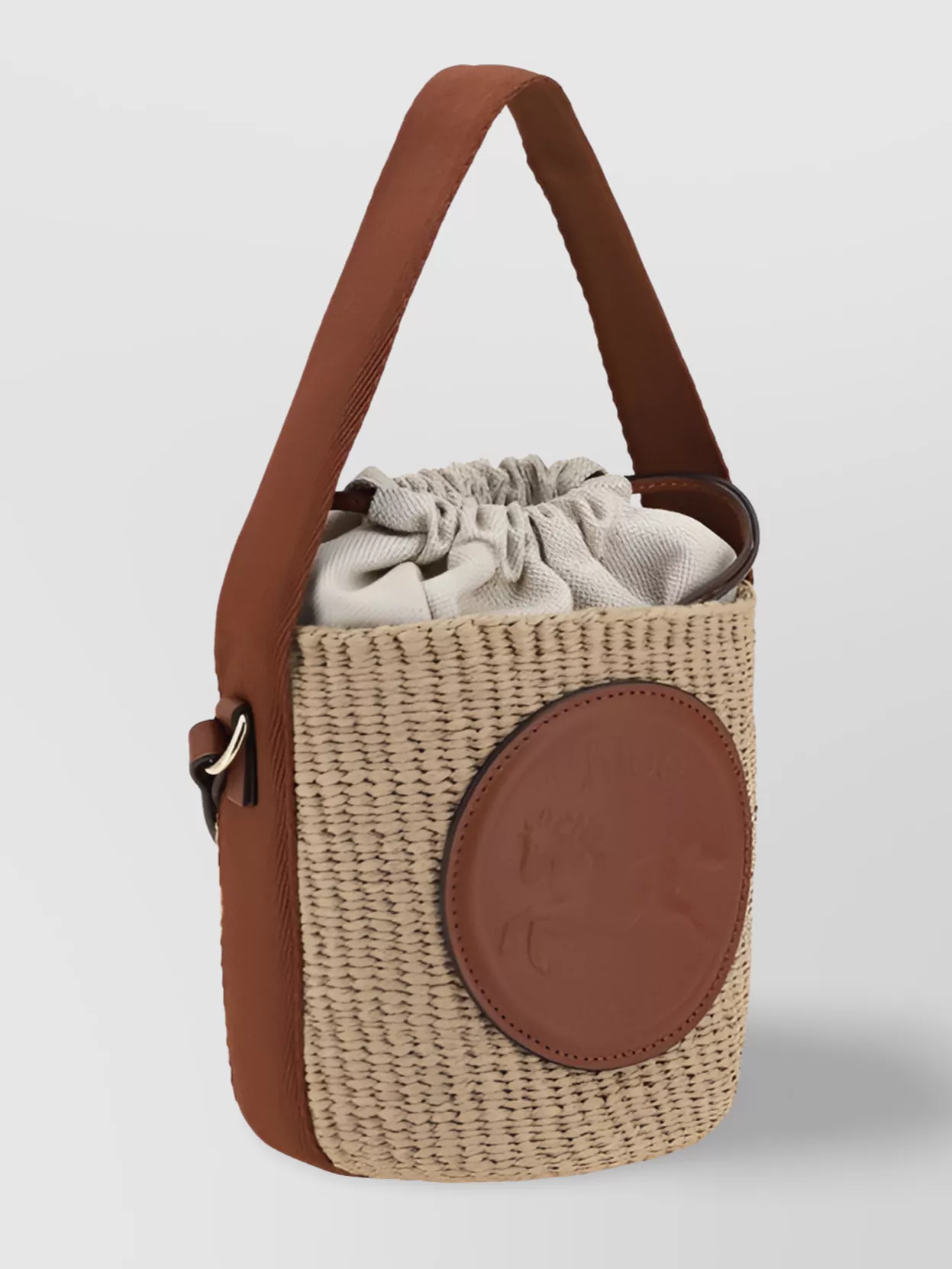 Chloé Mini Horse Medal Basket Bag In Natural Fibres Brown Size Onesize 100% Paper Yarn, Calf-skin Leather