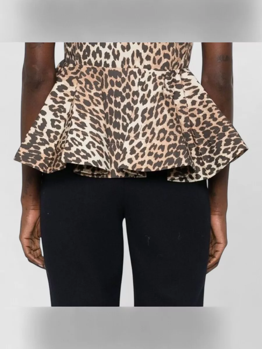 Ganni Organic Cotton Shirt Animal Print Peplum