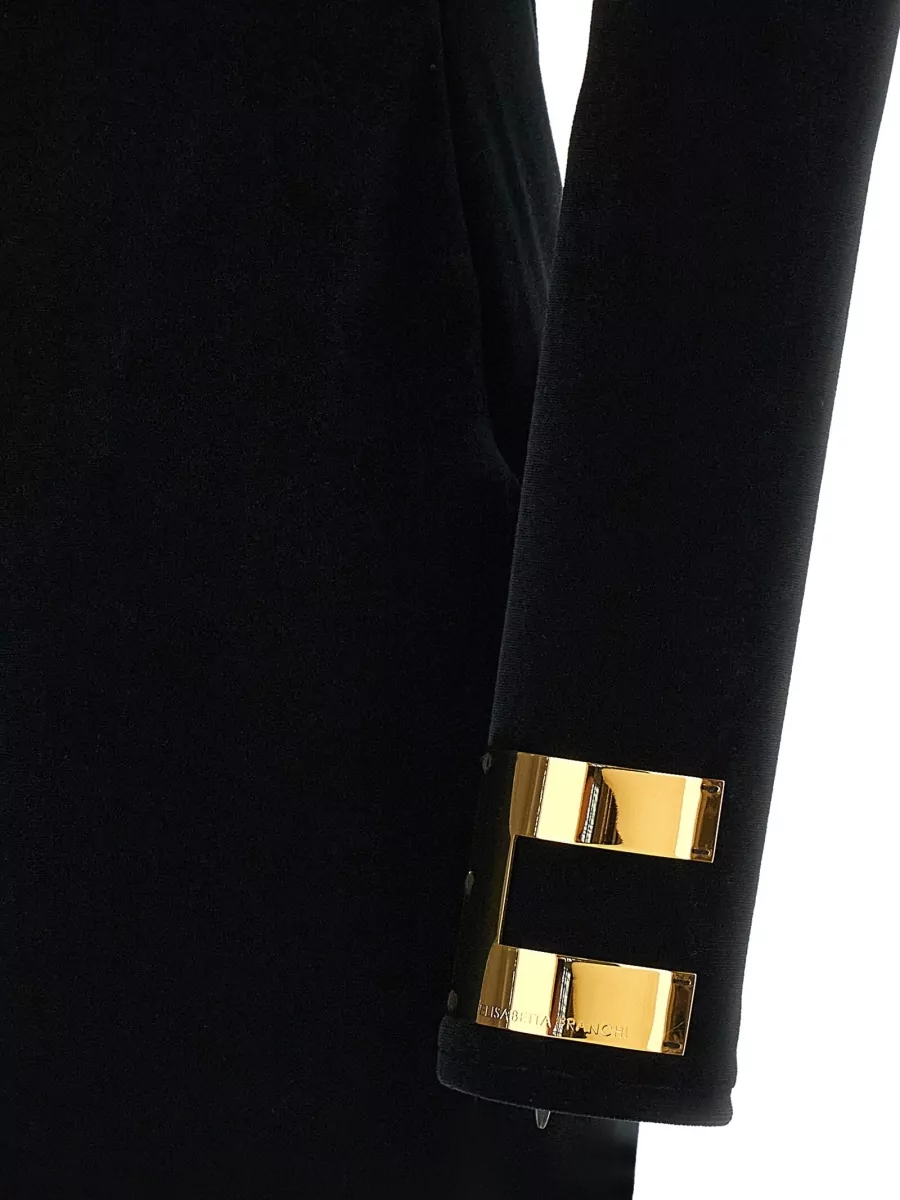 Elisabetta Franchi Sheer Panel Long-Sleeve Maxi Dress