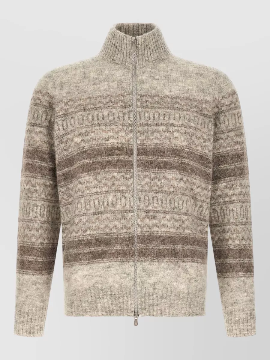 Brunello Cucinelli Alpaca cashmere jacquard zip cardigan