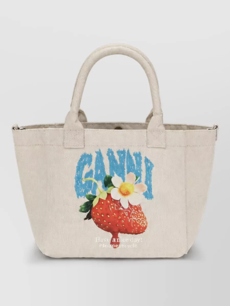 Ganni small banner polyester printed beach bag