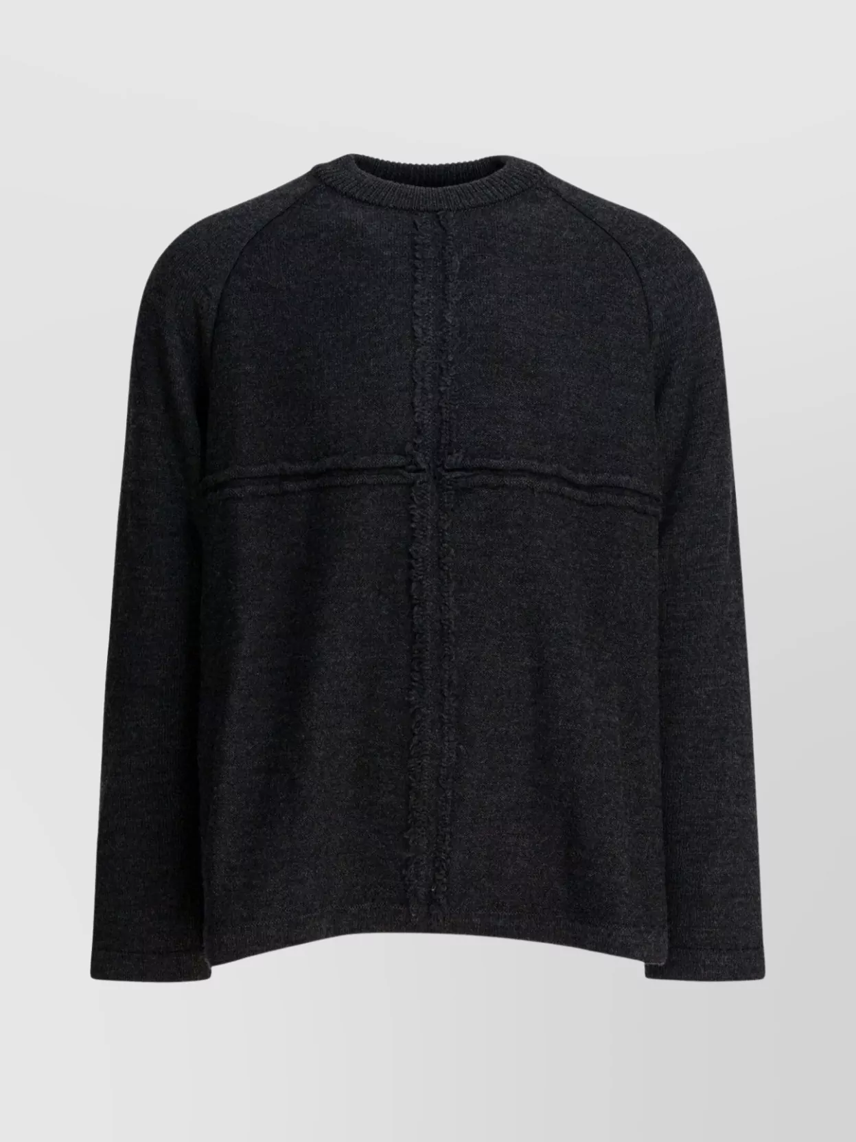 Comme Des Garçons Homme Deux Long Sleeve Textured Knitwear With Ribbed Neckline In Black