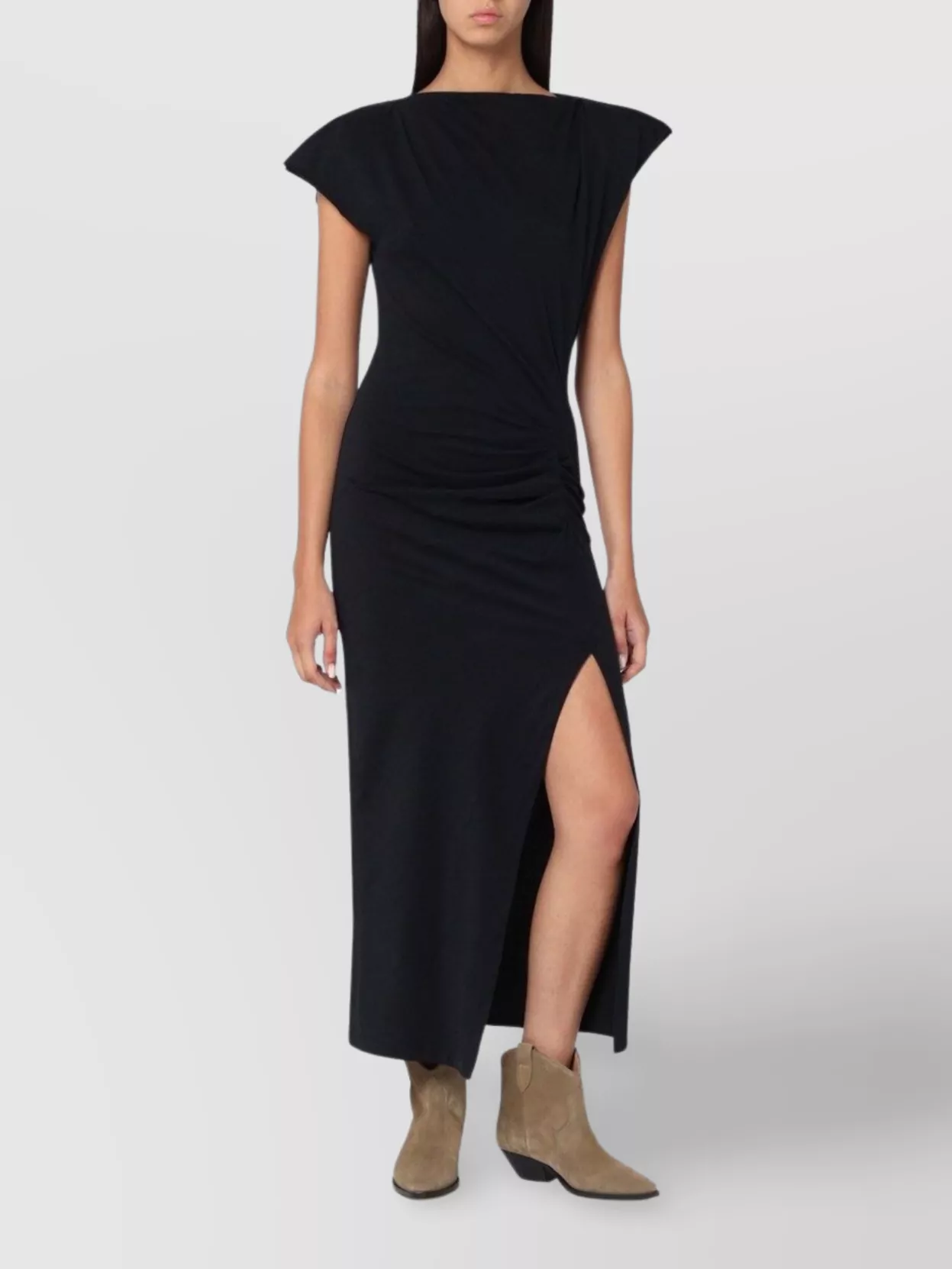 Isabel Marant Cotton Nadela Dress Cap Sleeves Midi Length In Black