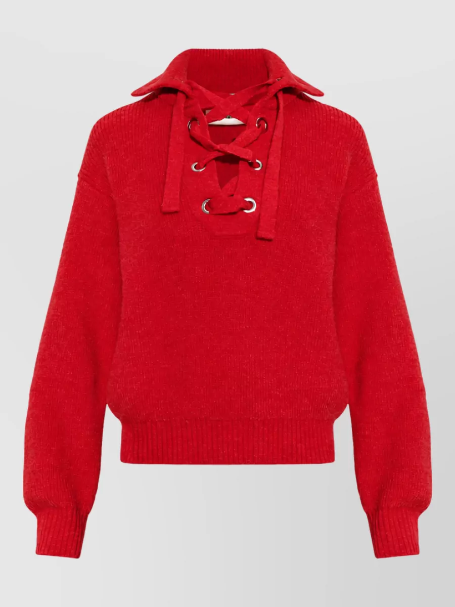 Isabel Marant wool alpaca 7-gauge knit lace-up polo jumper
