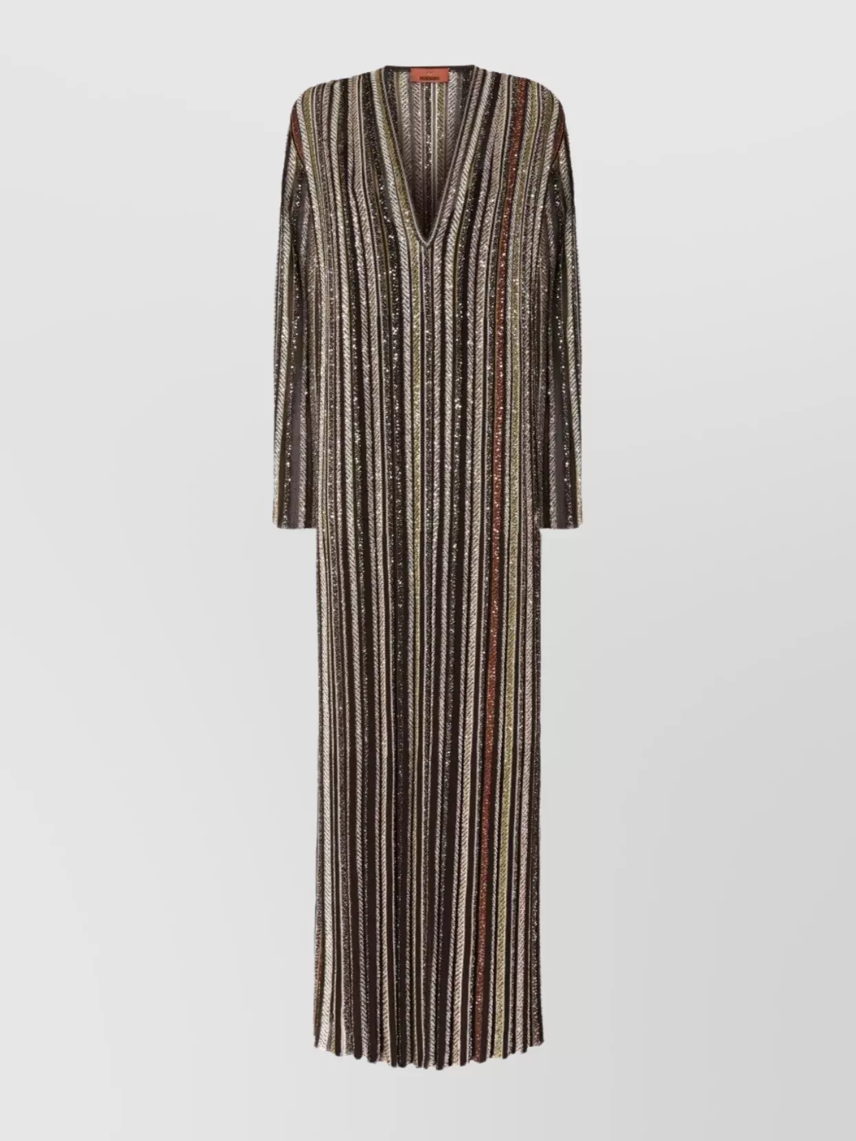 Missoni Striped Maxi Dress With V-neckline And Sequins In Brown