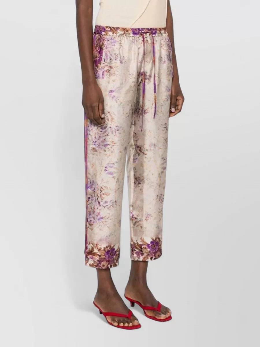 Pierre Louise Mascia Silk Trousers Cropped Floral Pattern Stripe