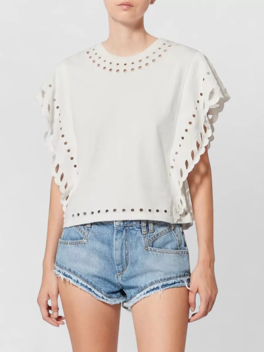 Isabel Marant Etoile Odyle Cotton Top Eyelet Scalloped Sleeves