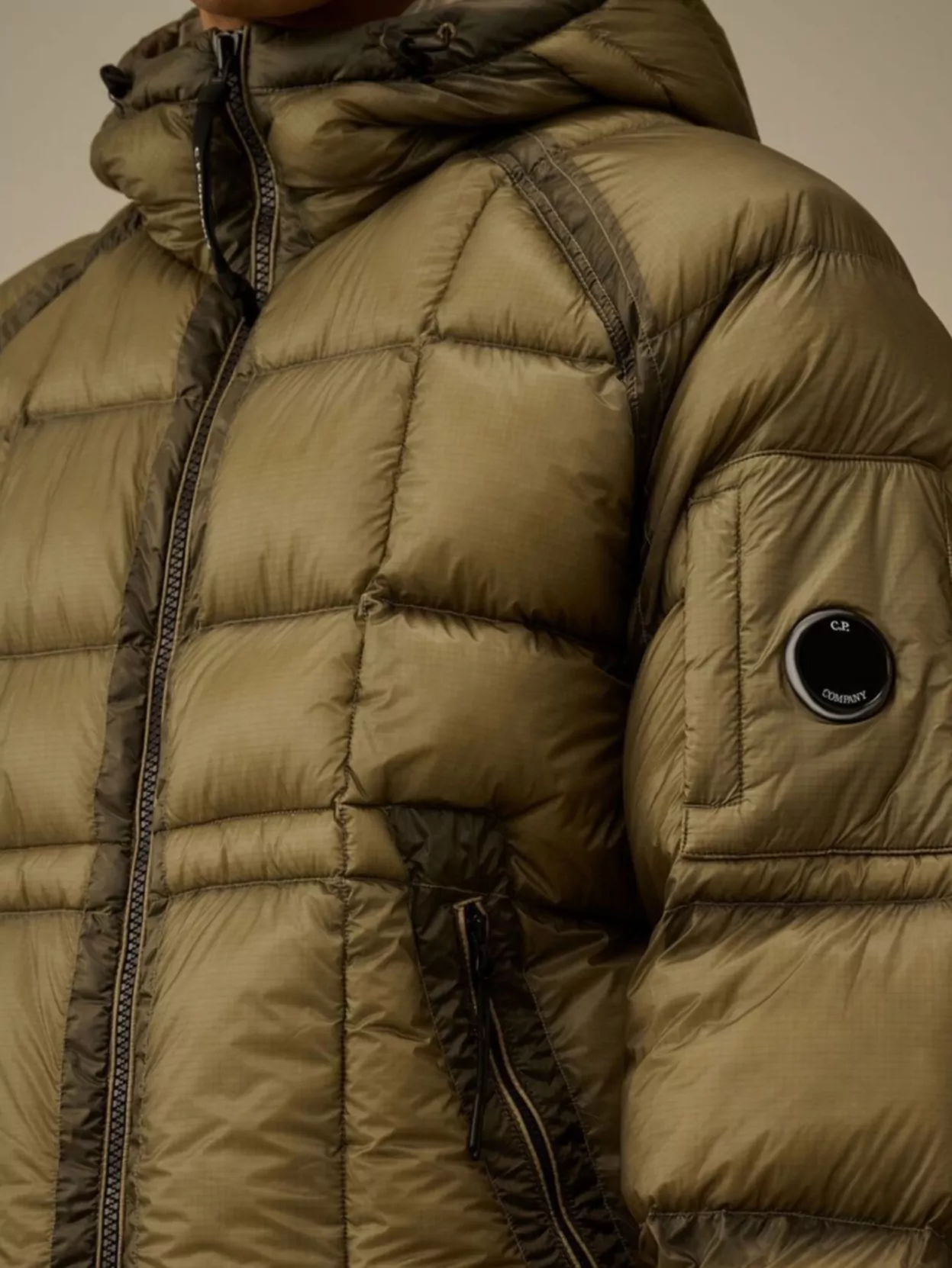 C.p. Company Hooded Down Jacket Featuring Adjustable Elements