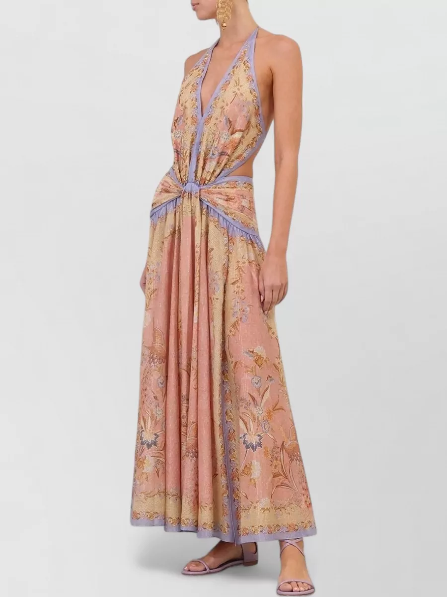 Zimmermann Silk-Blend Draped Cutout Halterneck Maxi Dress