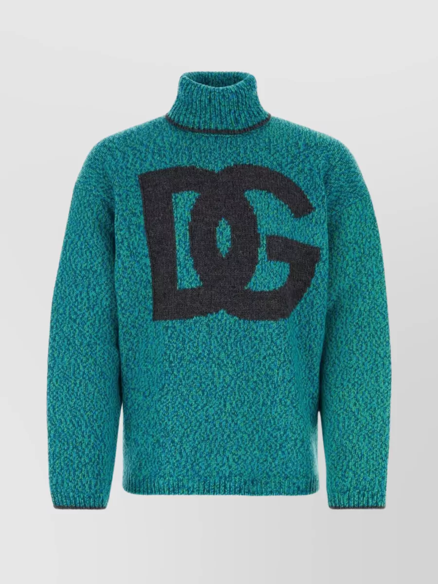 Shop Dolce & Gabbana Textured Wool Blend Knit Sweater In Cyan