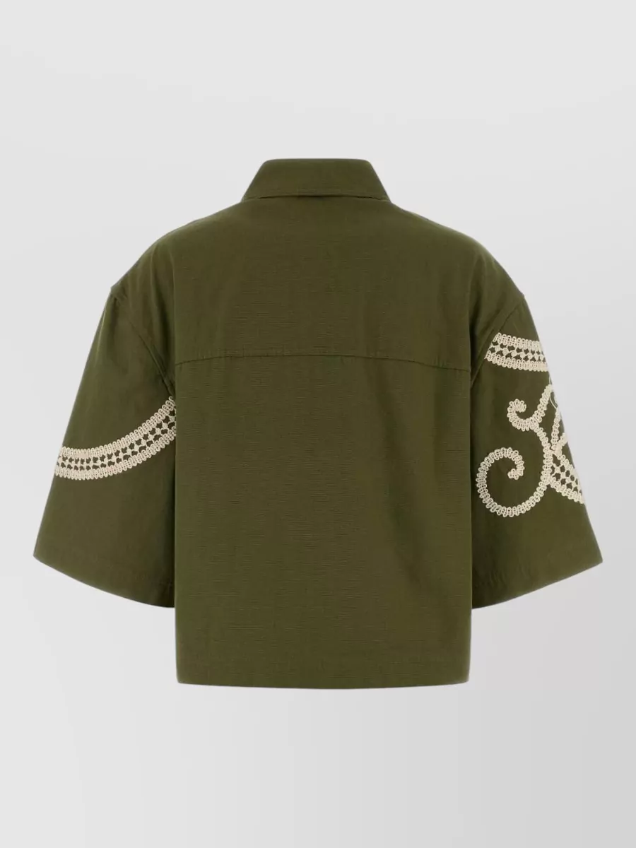 Weekend Max Mara Embroidered Cotton Canvas Shirt Jacket