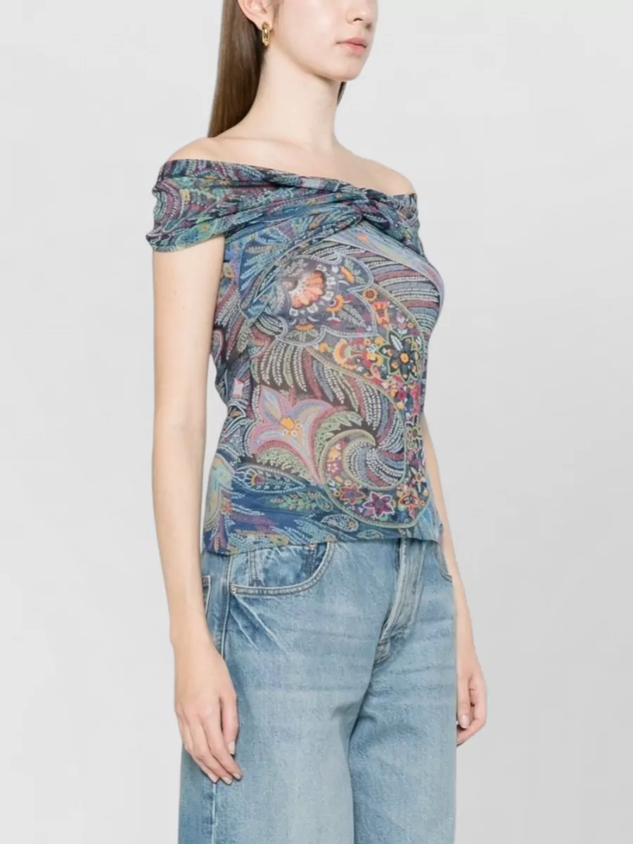 Etro Semi-Sheer Printed Straight-Neck Top