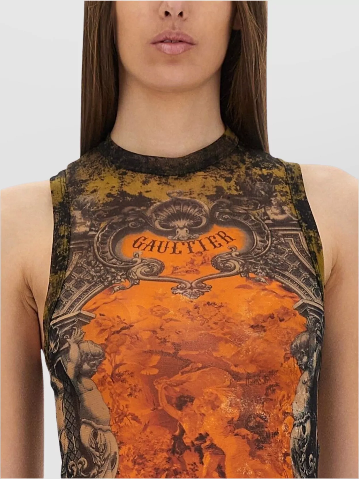 Jean Paul Gaultier Mesh Tank Top Printed Medaillon Woman Multicolor In Multi