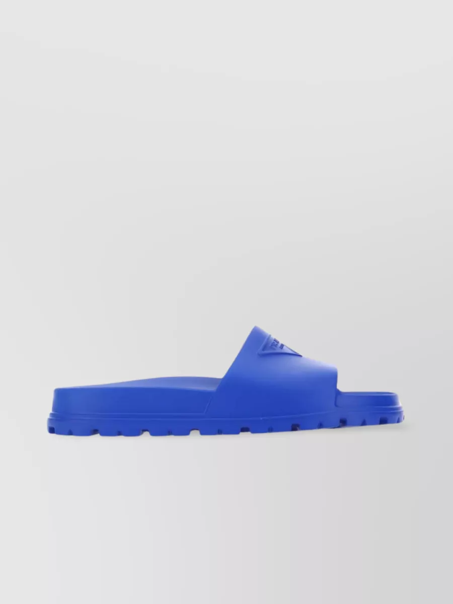 Shop Prada Rubber Slippers With Open Toe And Flat Sole In Blue