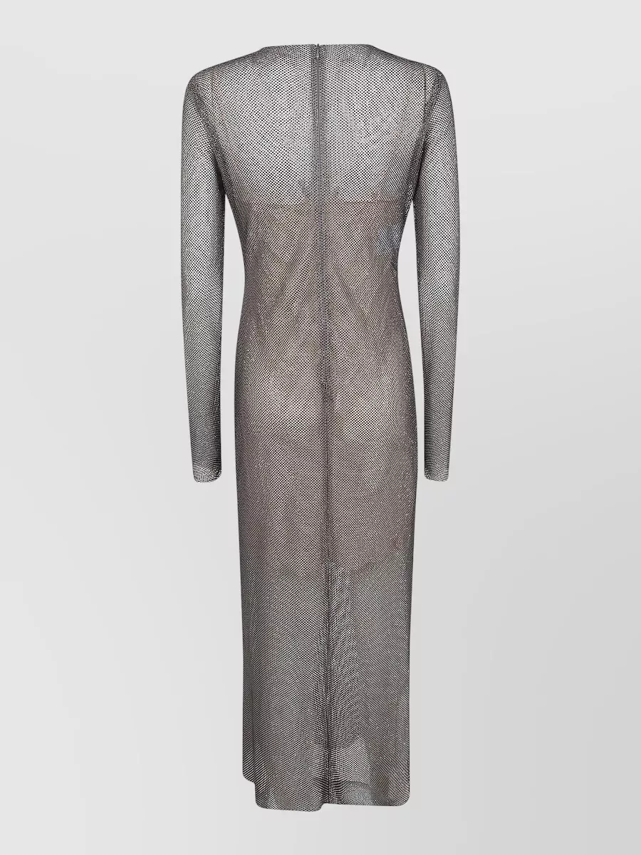 Alberta Ferretti Crystal Net Midi Dress Long Sleeves