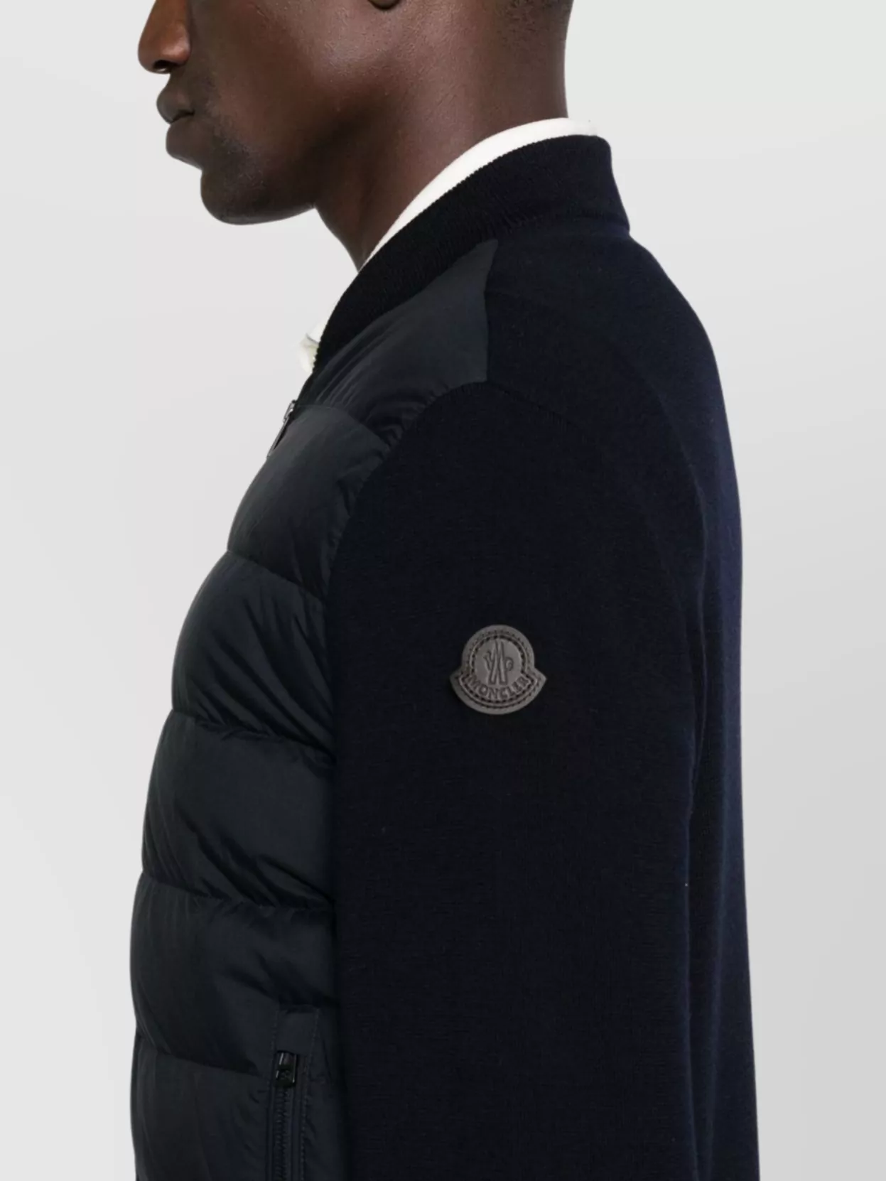 Moncler Padded Zip Front Jacket With Wool Sleeves