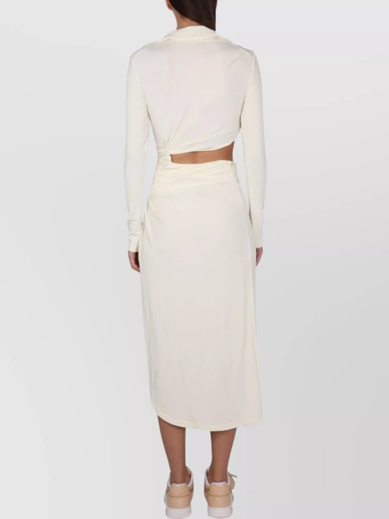 Off-White Ruffled Dress Featuring Cut-Outs
