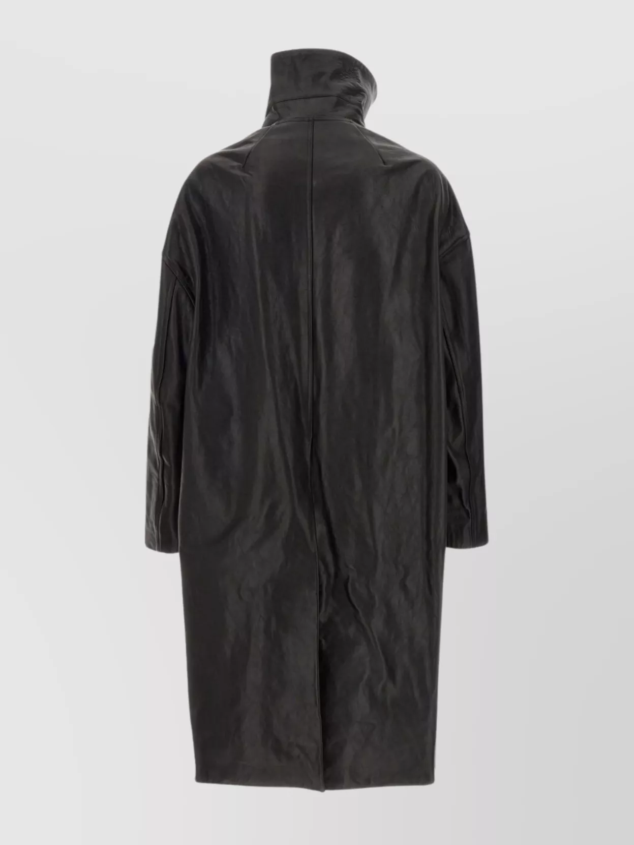 Rick Owens Dracucollar Fold-neck Zip-front Leather Coat In Blue
