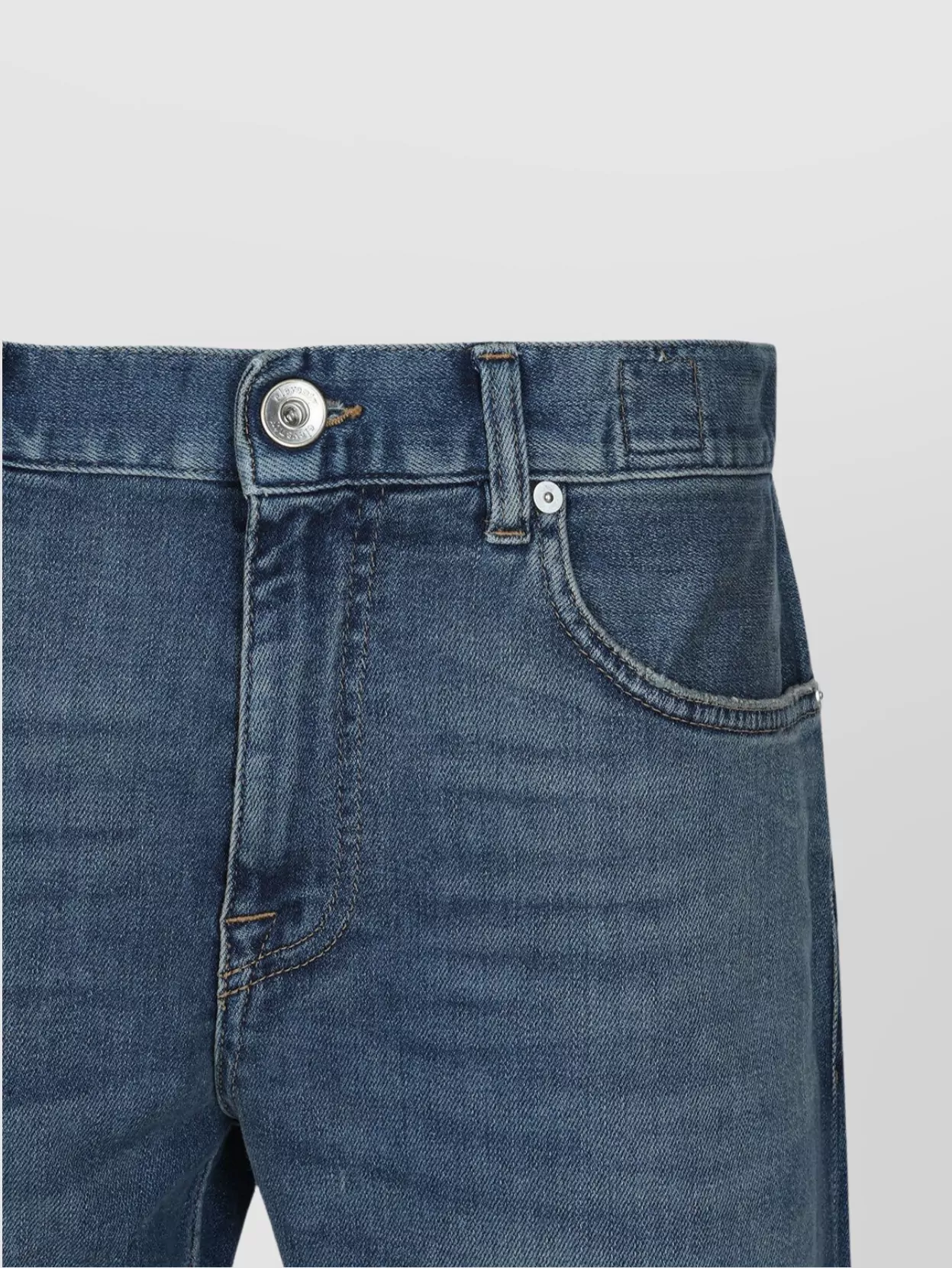 Eleventy Straight Trousers With Belt Loops And Faded Wash In Blue