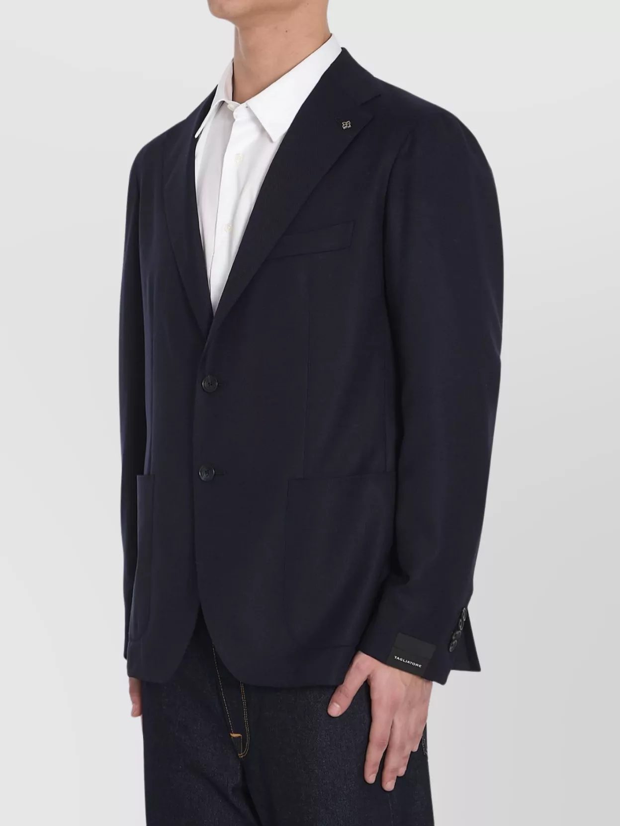 Tagliatore Lapel Single-breasted Jacket With Front Patch Pockets In Blue