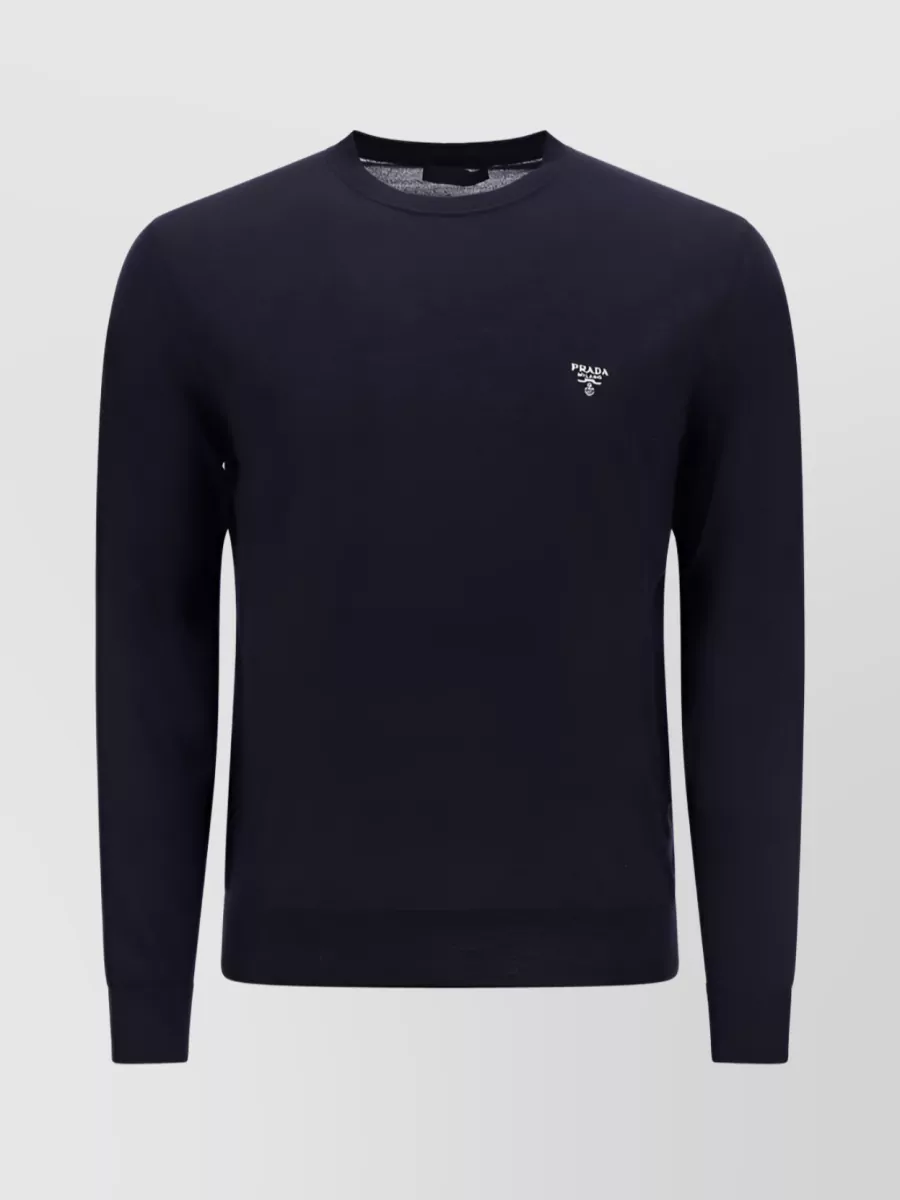 Shop Prada Minimalistic Logo Wool Sweater In Blue