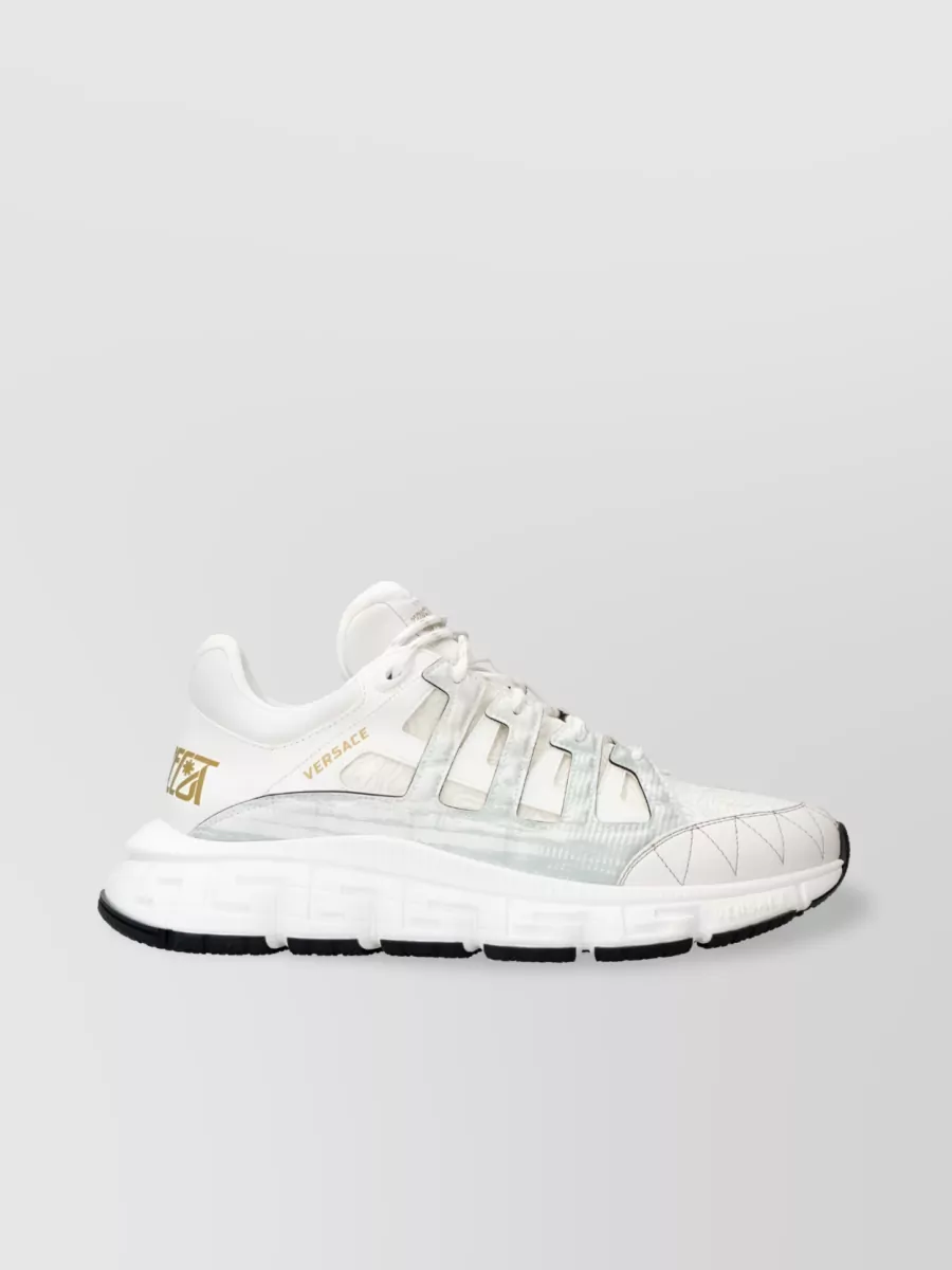 Shop Versace Trigreca Almond Toe Lace-up Sneakers In White