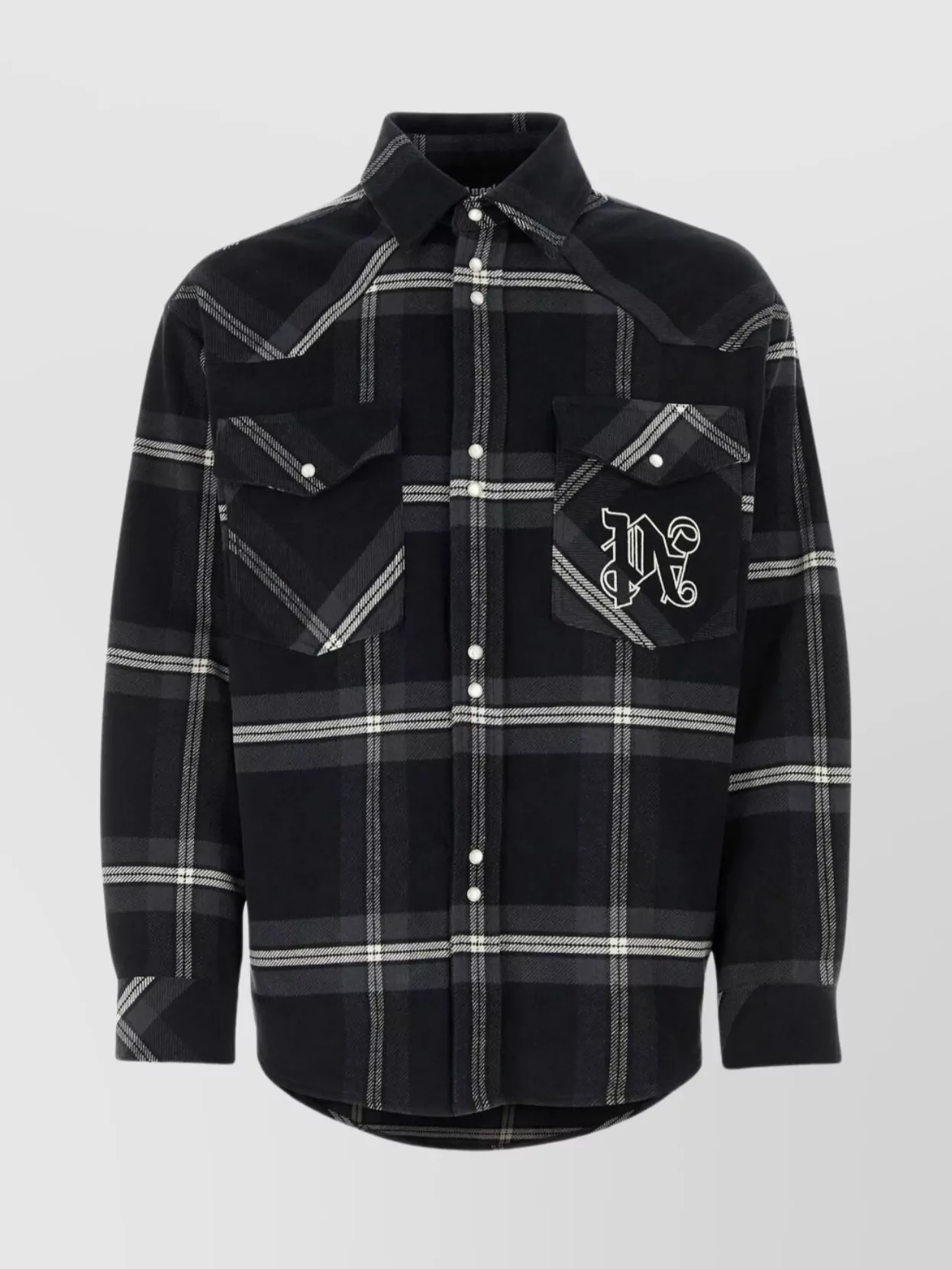 Shop Palm Angels Cotton Flannel Shirt With Embroidery And Plaid Pattern