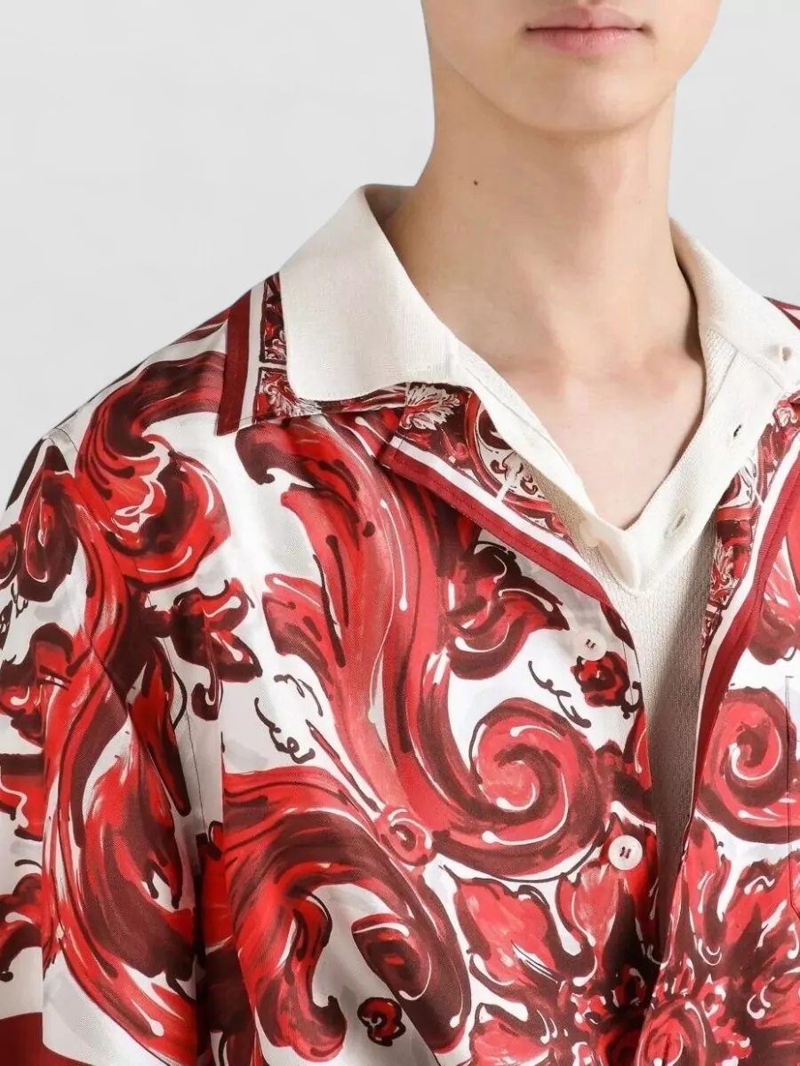 Dolce&Gabbana Silk Printed Short-Sleeve Shirt