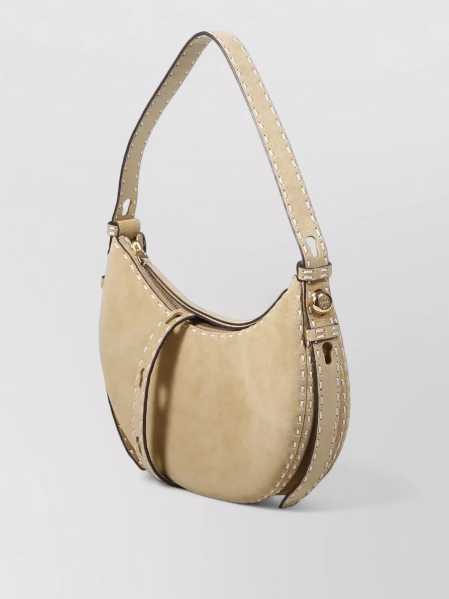 Tory Burch Romy Curved Suede Shoulder Top Handle Bag